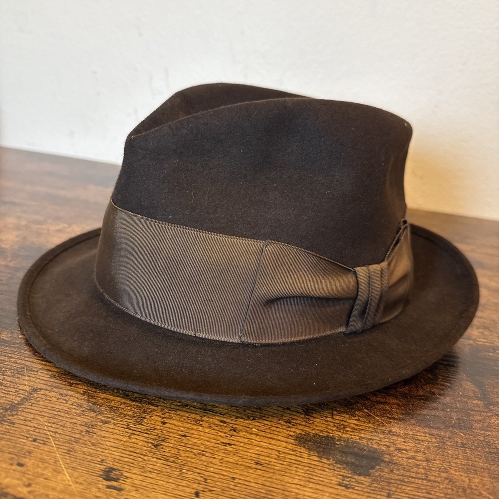 Mens Vintage Pilgrim Imported Fur Brown Fedora Hat Derby Style Size Medium